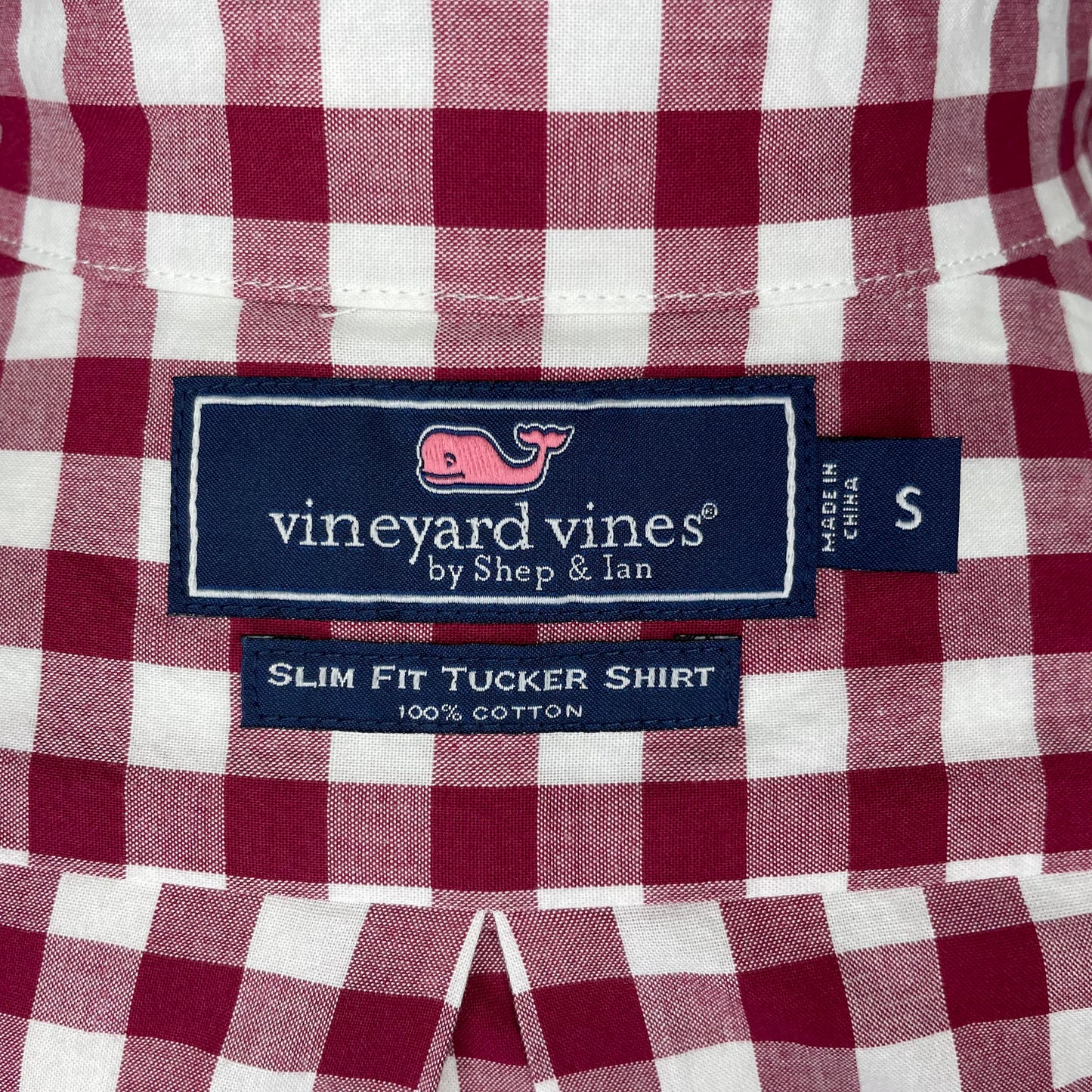 Camisa Vineyard Vines 🐳 con patron de cuadros gingham en color rojo oscuro y blanco Talla S Entalle Slim Fit