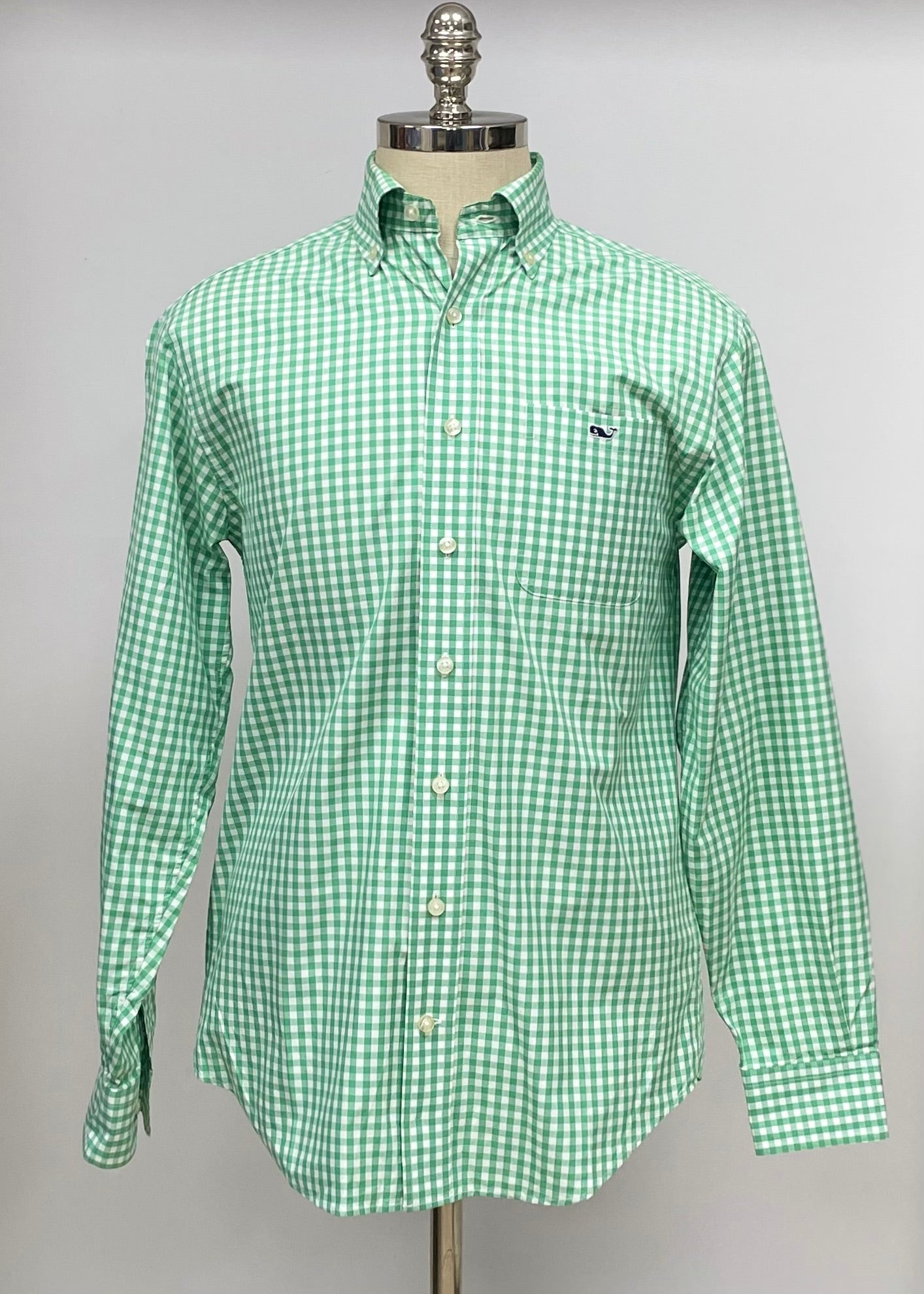 Camisa Vineyard Vines 🐳 con patron de cuadros gingham verde y blanco Talla S Entalle Regular