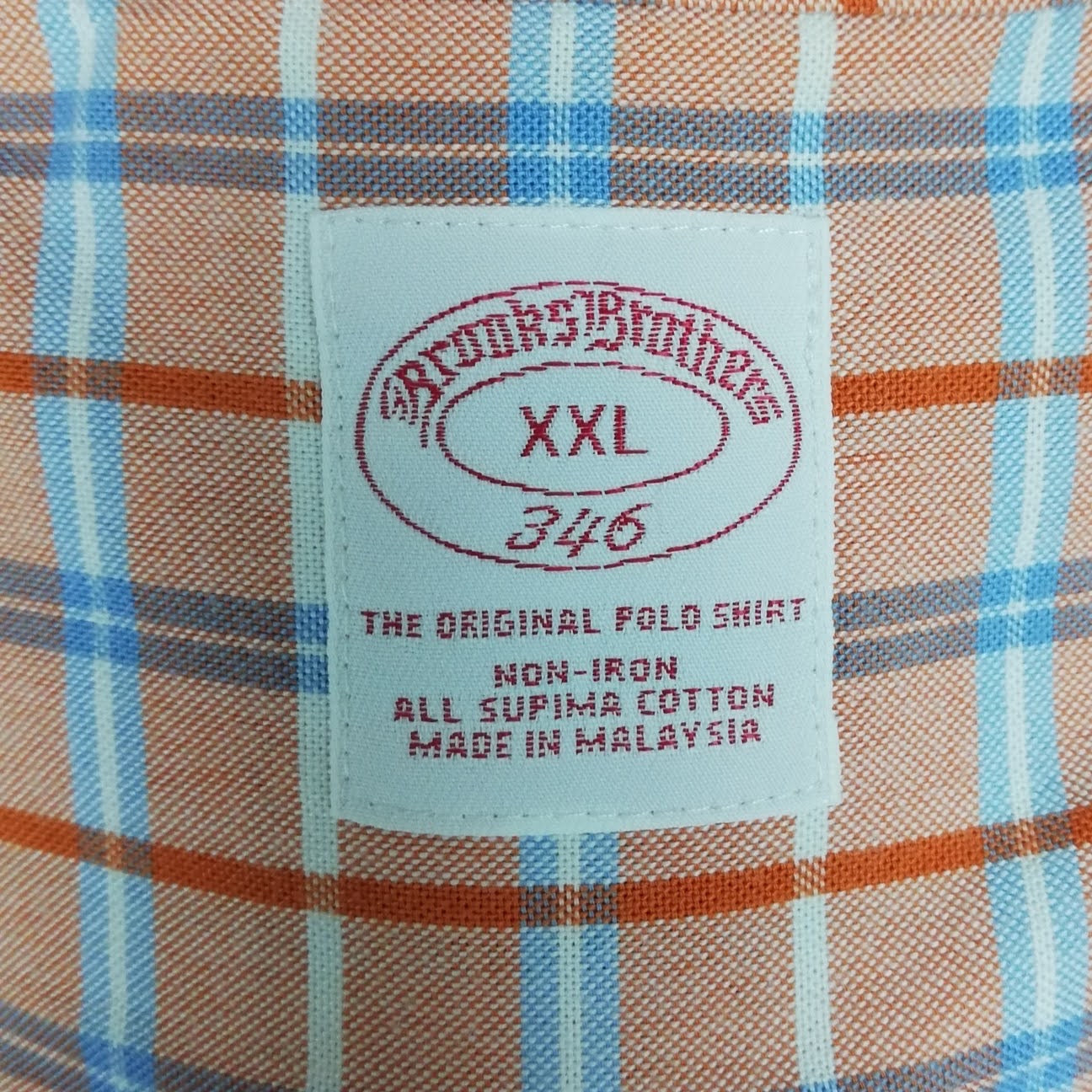 Camisa Brooks Brothers 🐑 color salmon con patrón de cuadros naranja y azul Talla 3XL Entalle Regular