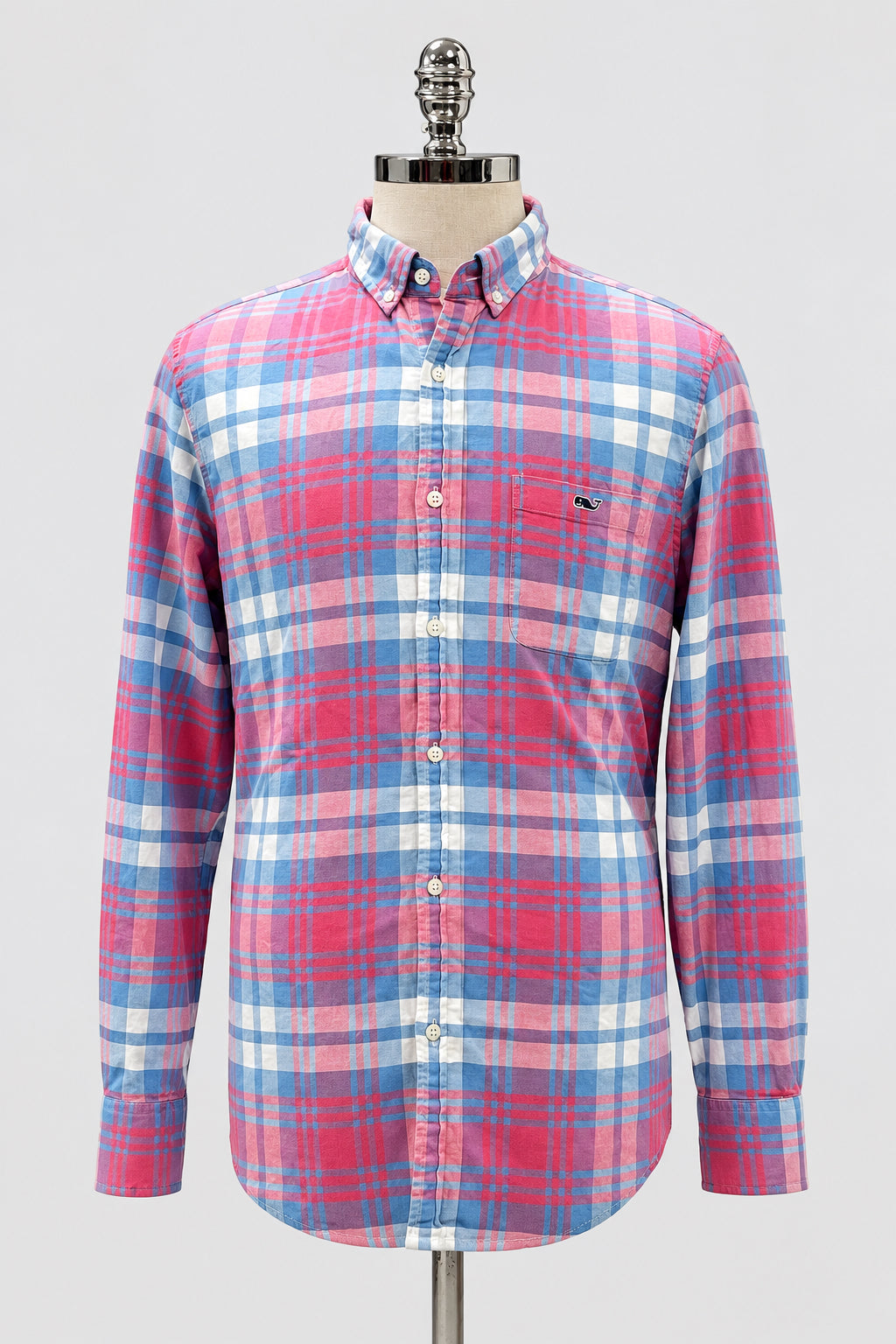 Camisa Vineyard Vines 🐳 de cuadros tartán en color rosado, gris y blanco Talla L Entalle Slim Fit