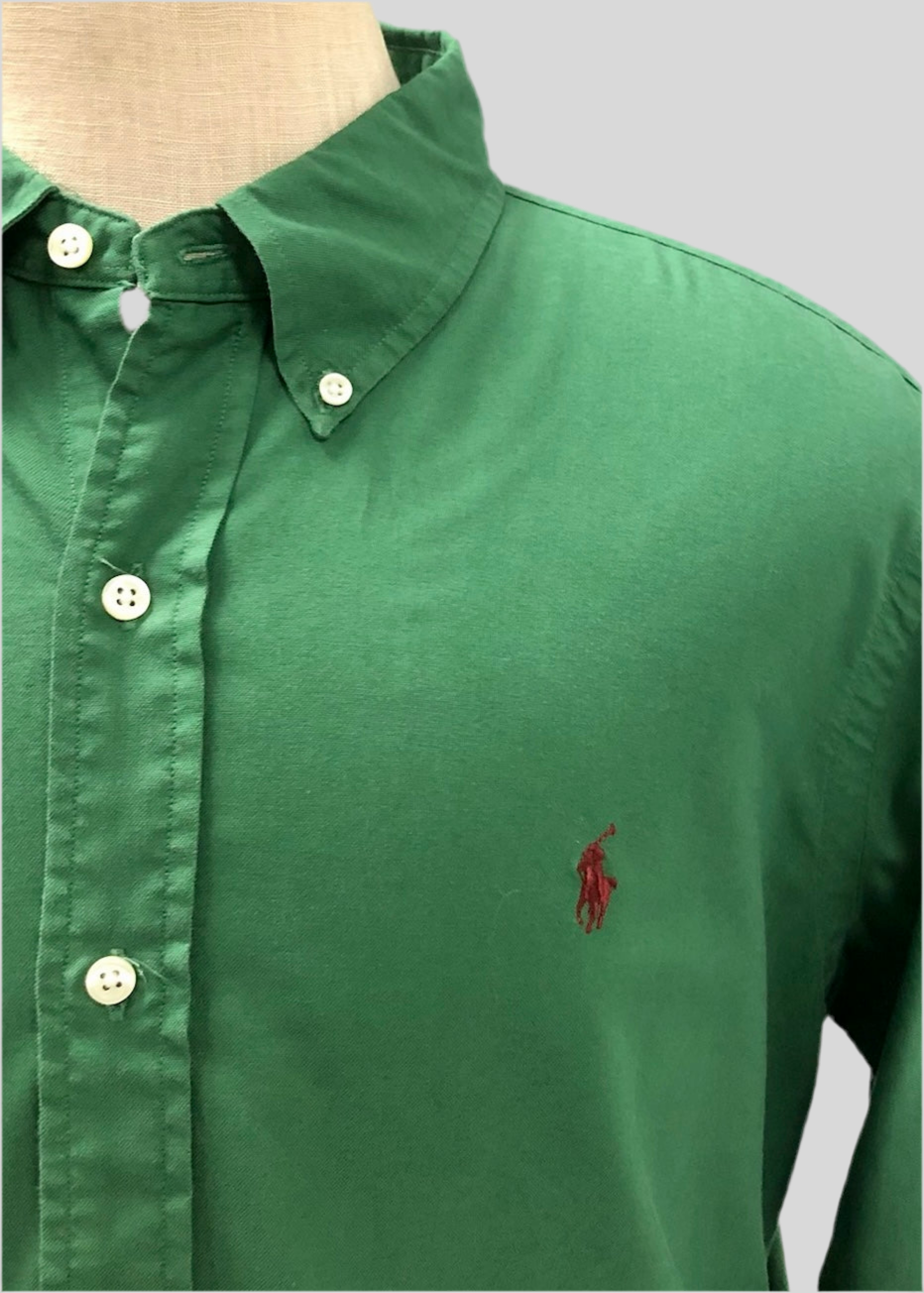 Camisa de botones Polo Ralph Lauren 🏇🏼 Oxford Color verde olivo Talla L Entalle Clásico