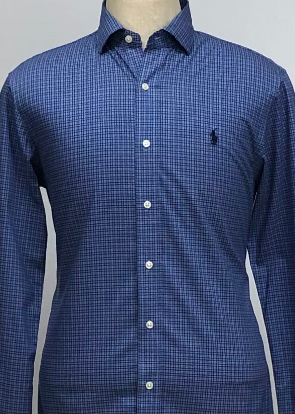 Camisa Polo Ralph Lauren 🏇🏼 con patron de cuadros en celeste y azul Talla M Entalle Slim Fit