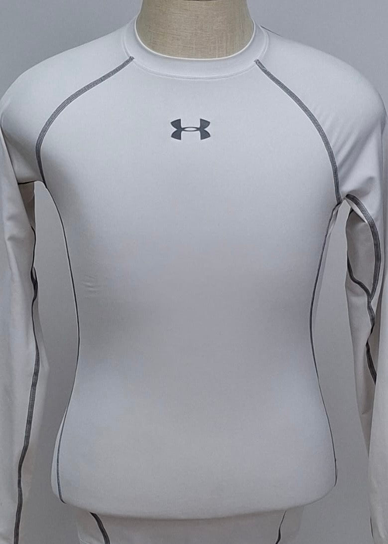 Camiseta de compresión Under Armour 🏋🏽 color blanco y logo en gris Talla Medium