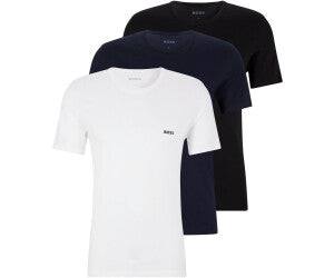 Paquete de 3 Camiseta Interior Hugo Boss 🇩🇪 Cuello redondo Tela algodón color blanco y negro Talla S