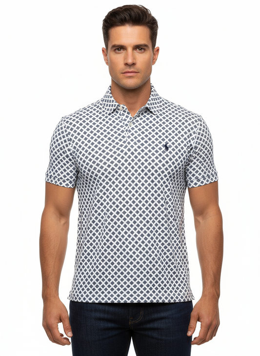 Camiseta Polo Ralph Lauren 🏇🏼 Color blanco con diseño tríptico en color azul Talla S Entalle Clásico