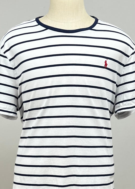 Camiseta cuello redondo Polo Ralph Lauren 🏇🏼 color blanco con patrón de rayas en color azul navy Talla XXL
