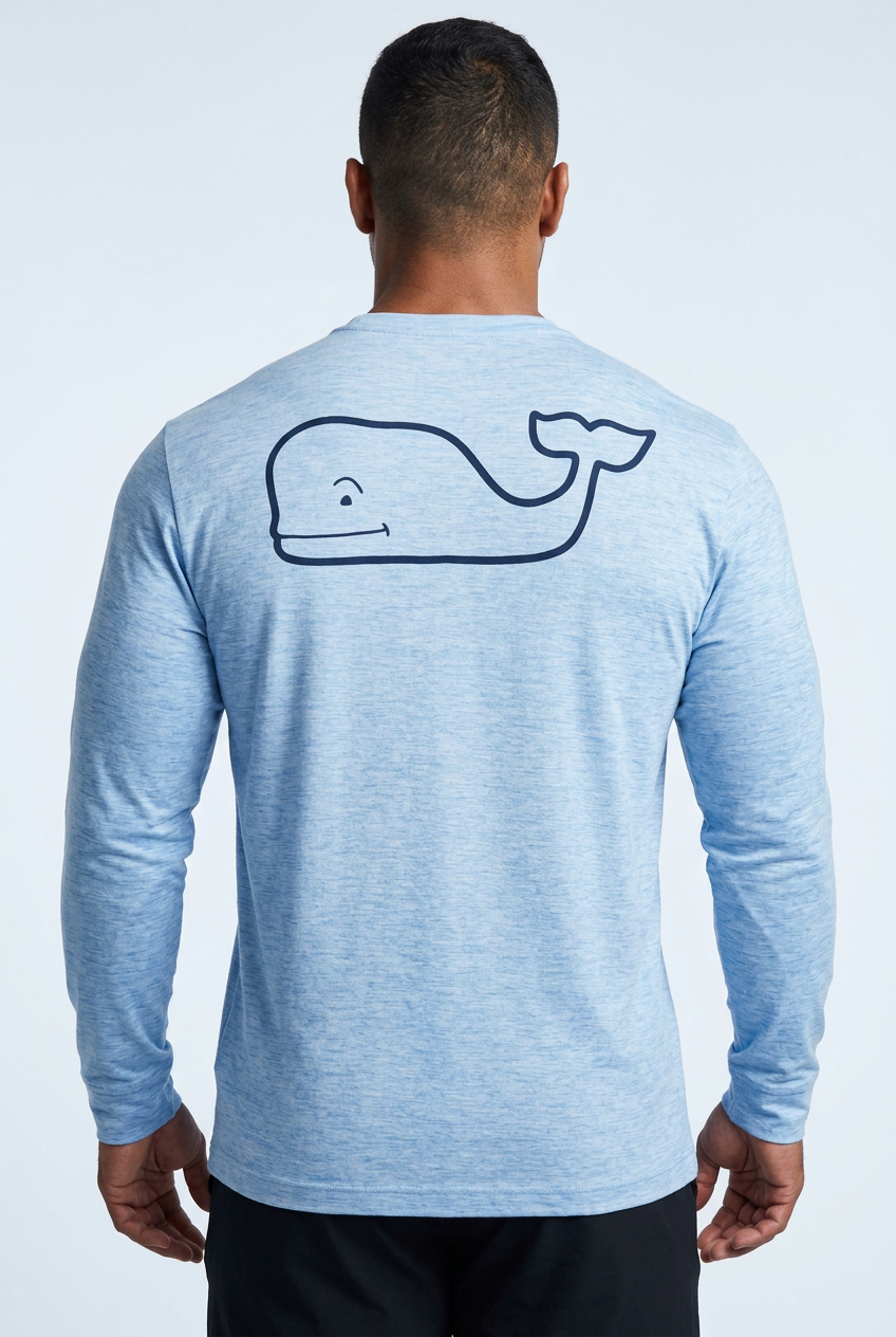Camiseta cuello redondo Vineyard Vines 🐳 Performance color celeste con Diseño de ballena Talla L