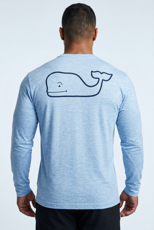 Camiseta cuello redondo Vineyard Vines 🐳 Performance color celeste con Diseño de ballena Talla L