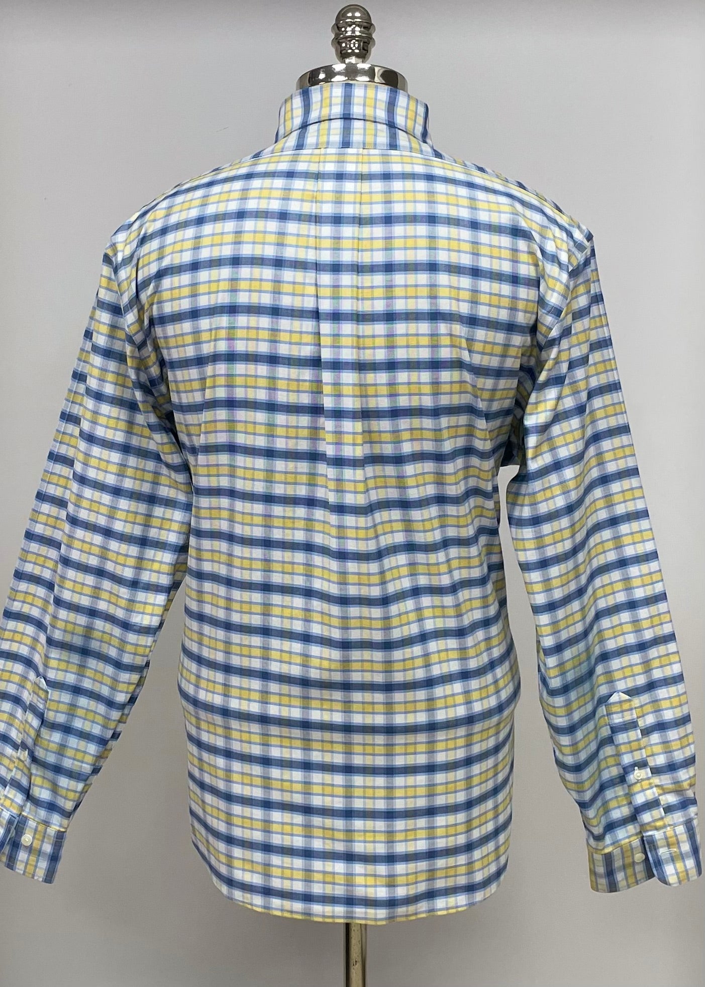 Camisa Brooks Brothers 🐑 color blanco con patrón de cuadros azul y amarillo Talla XL Entalle Regular