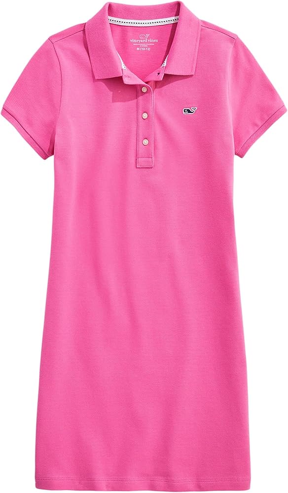 Vestido de niña Vineyard Vines 🐳 color rosado intenso y logo en letras azul Talla XS (5-6) Entalle Regular