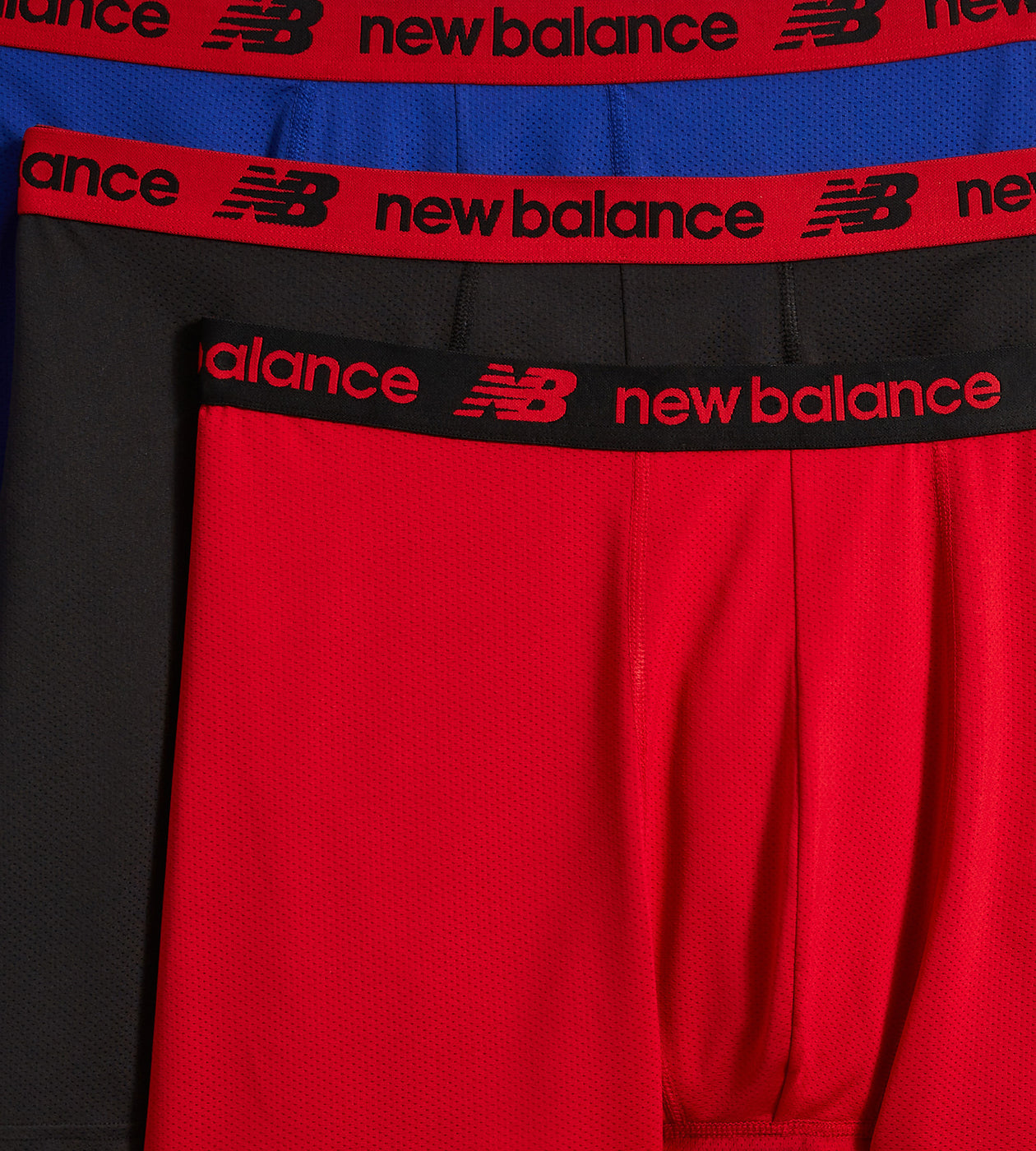 Combo de 3 Boxers Briefs New Balance Tela Performance color Negro y rojo Talla 3XL