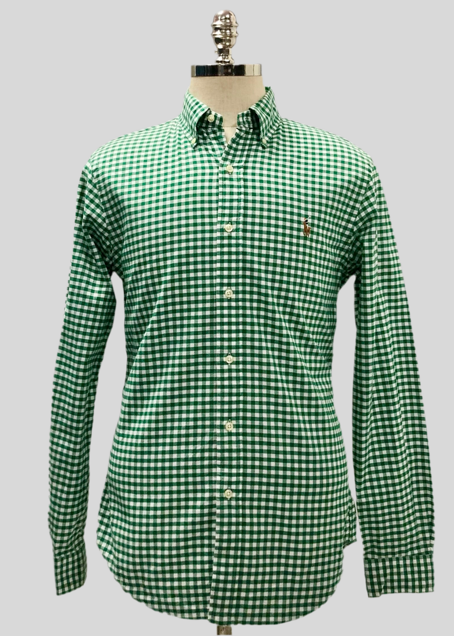 Camisa Polo Ralph Lauren 🏇🏼 Oxford con patron de cuadros gingham verde y blanco Talla M Entalle Slim Fit