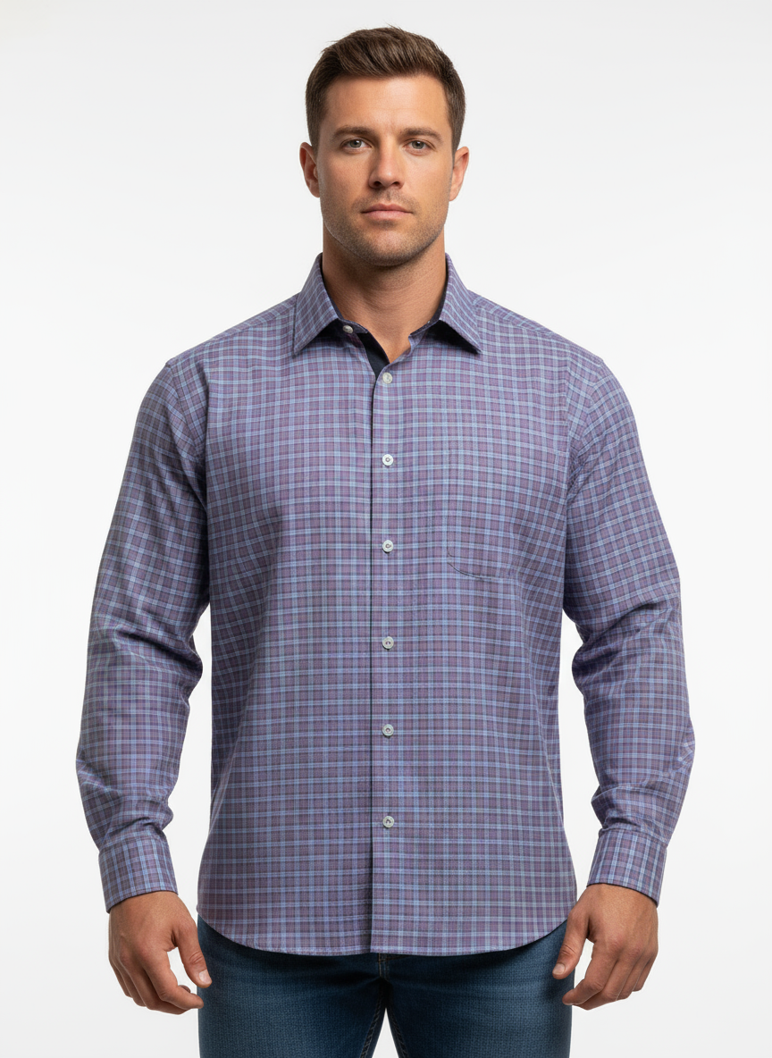 Camisa de botones Charles Tyrwhitt 🇬🇧 de cuadros azul, morado y blanco Talla XXL Entalle Clásico (ver descripción)