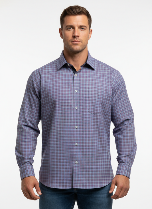 Camisa de botones Charles Tyrwhitt 🇬🇧 de cuadros azul, morado y blanco Talla XXL Entalle Clásico (ver descripción)