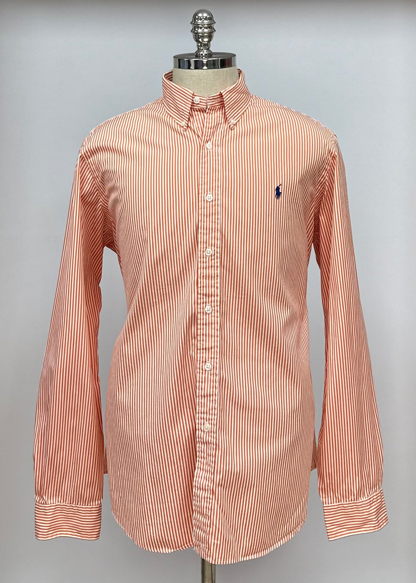 Camisa Polo Ralph Lauren 🏇🏼 color blanco con patron de rayas en color naranja Talla XL Entalle Regular