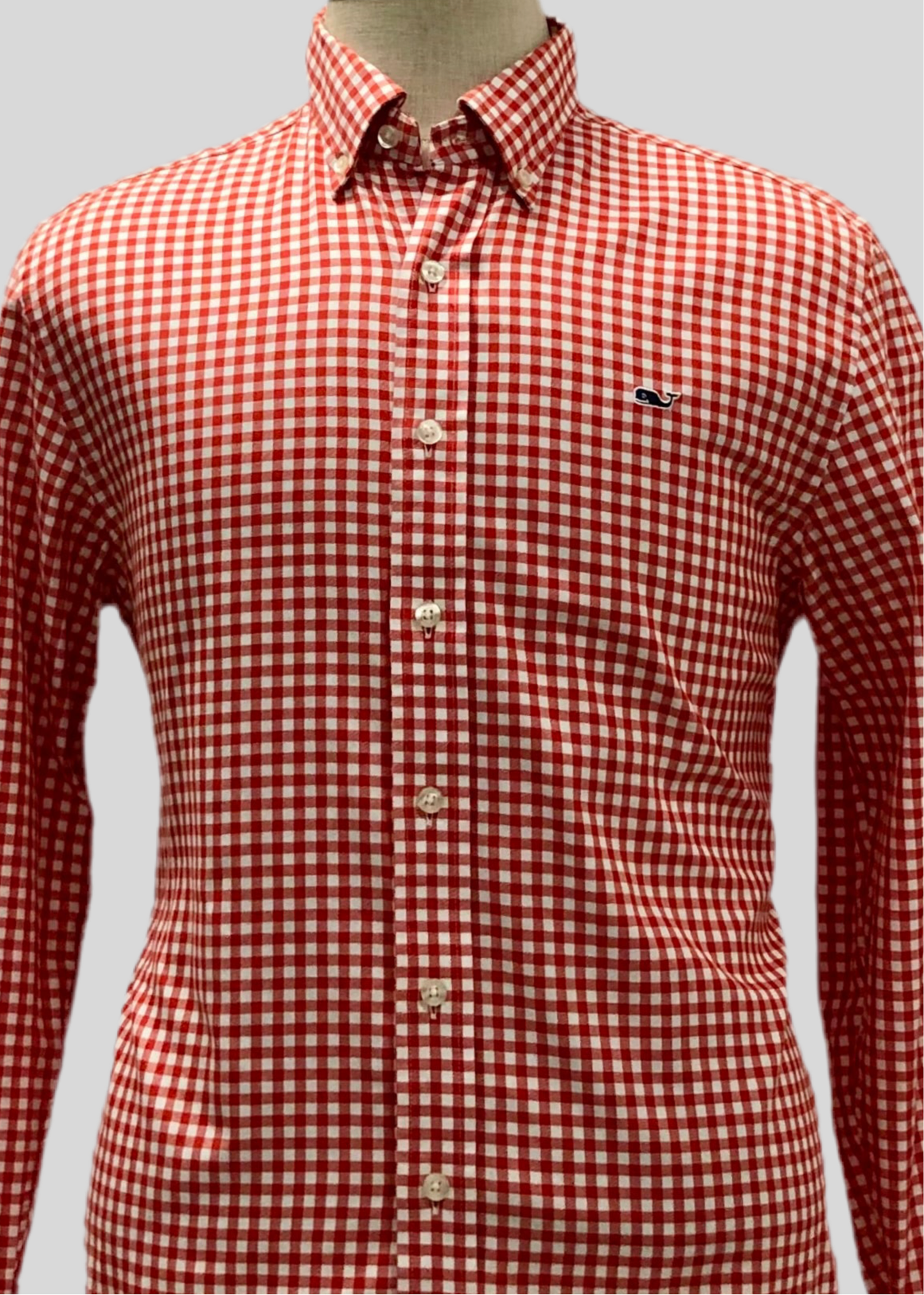 Camisa de botones Vineyard Vines 🐳 de cuadros gingham en color naranja y blanco Talla M Entalle Slim Fit