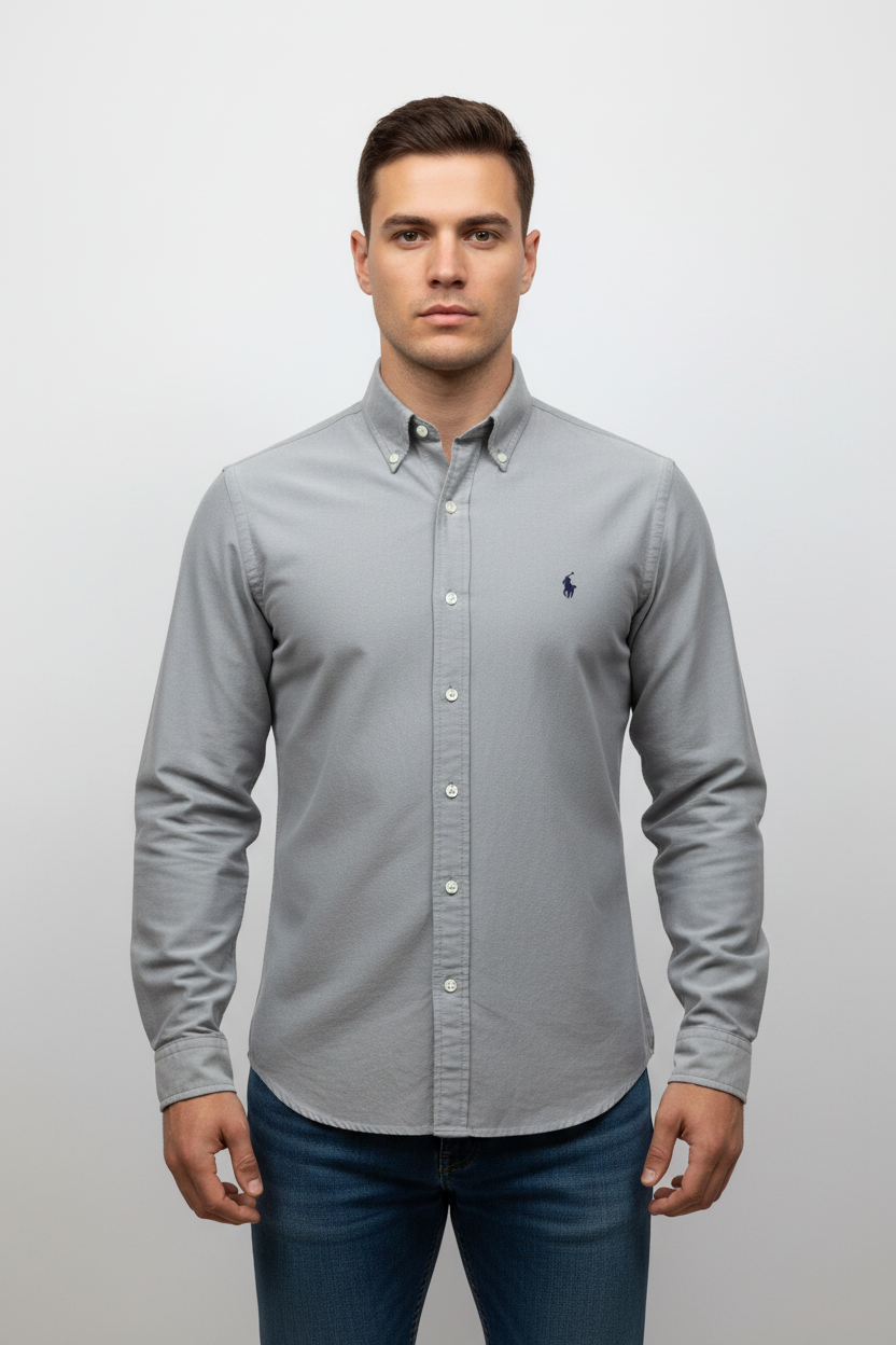 Camisa de botones Polo Ralph Lauren 🏇🏼 Oxford en color gris Talla L Entalle regular