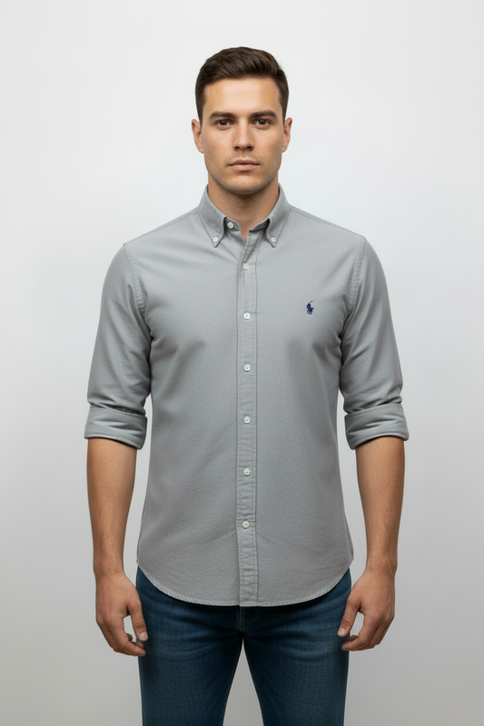 Camisa de botones Polo Ralph Lauren 🏇🏼 Oxford en color gris Talla L Entalle regular