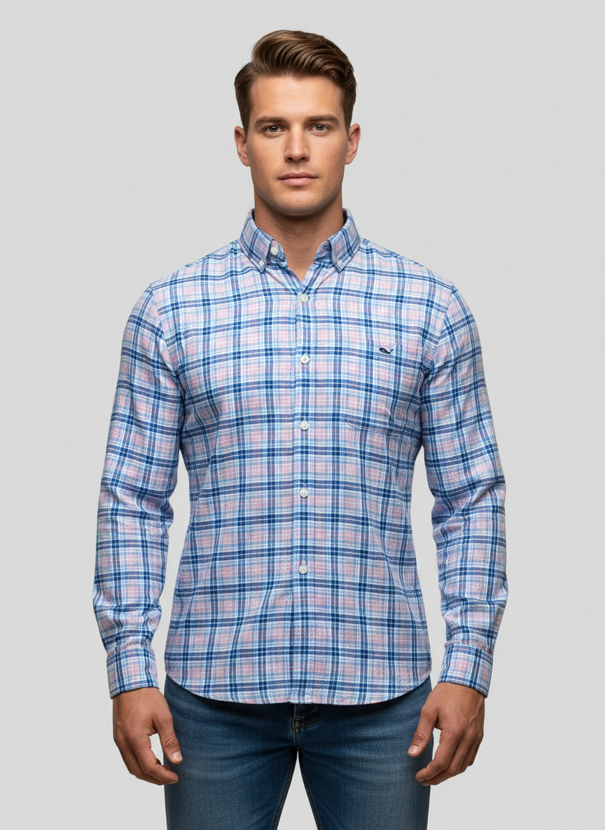 Camisa de cuadros Vineyard Vines 🐳 de cuadros en color azul, celeste y rosado Talla S Entalle Slim Fit