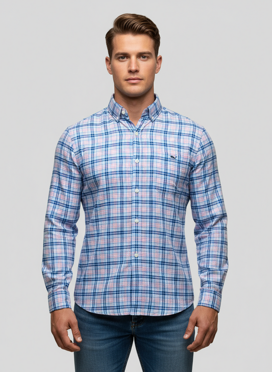 Camisa de cuadros Vineyard Vines 🐳 de cuadros en color azul, celeste y rosado Talla S Entalle Slim Fit