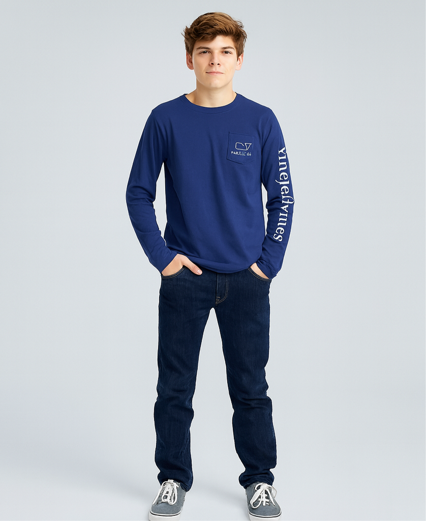 Camiseta de niño marca Vineyard Vines 🐳 color azul con Diseño de ballena Talla Large