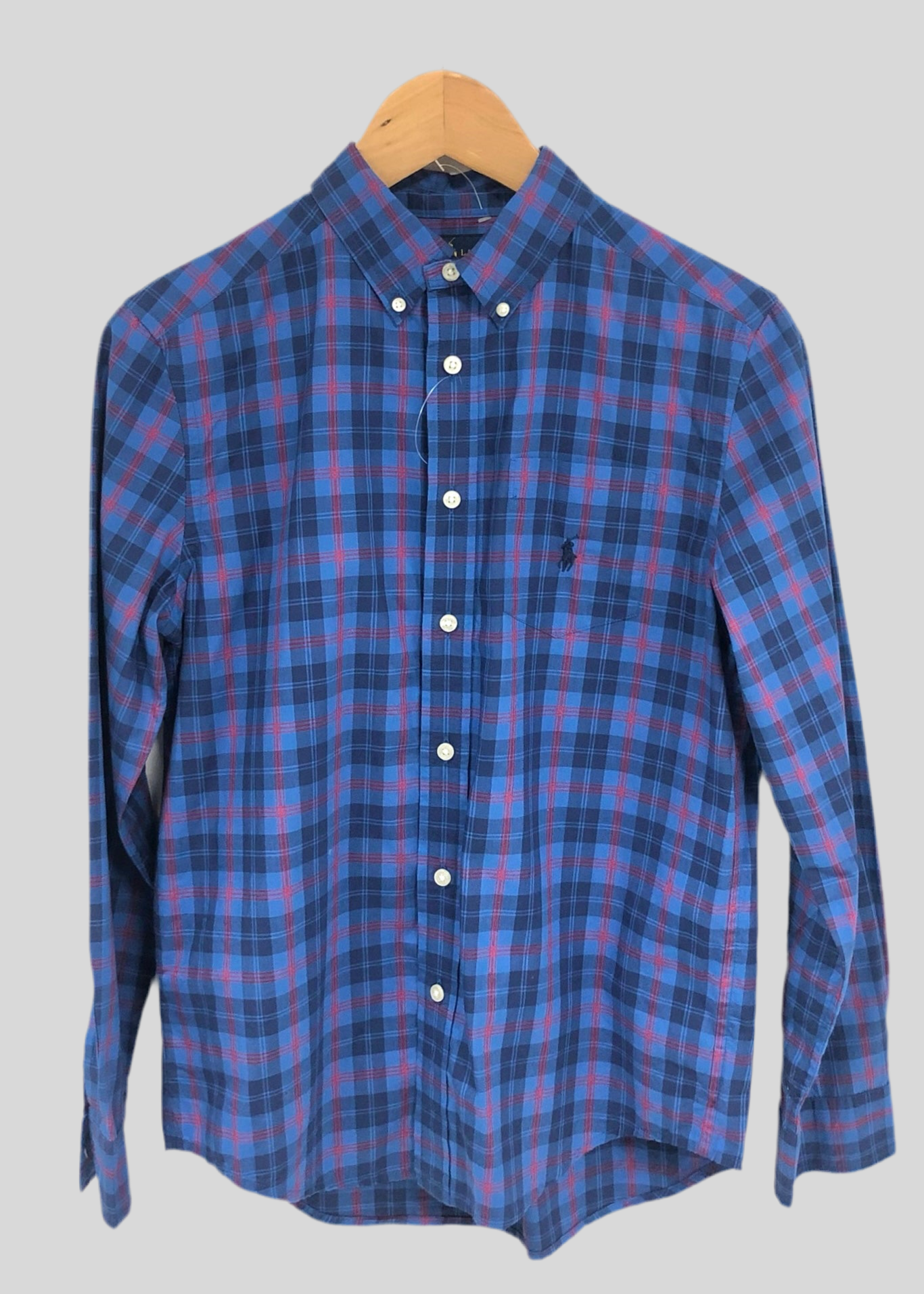 Camisa de niño Polo Ralph Lauren 🏇🏼 color azul con patron de cuadros en rojo y azul navy Talla L (14-16) Entalle Regular