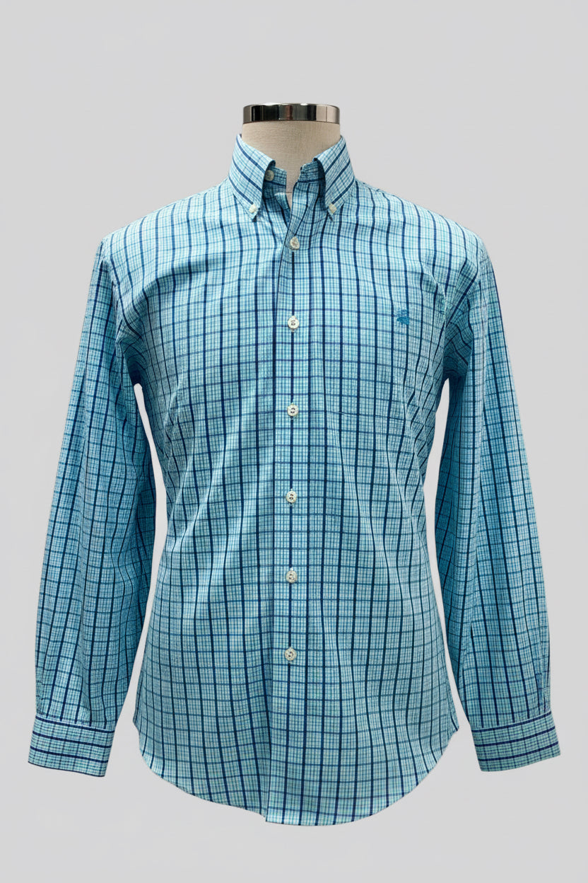 Camisa de botones Brooks Brothers 🐑 con cuadros en turquesa y azul Talla M Entalle Regular