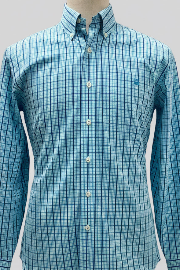 Camisa de botones Brooks Brothers 🐑 con cuadros en turquesa y azul Talla M Entalle Regular