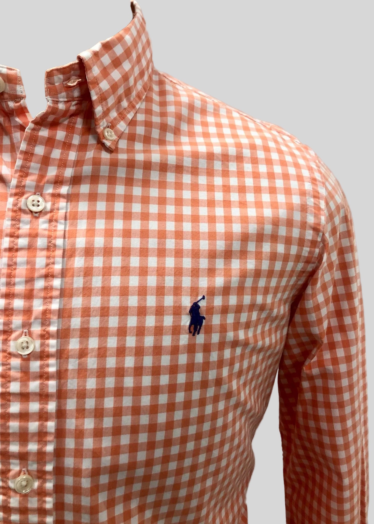 Camisa de botones Polo Ralph Lauren 🏇🏼 con patron de cuadros gingham naranja y blanco Talla M Entalle Regular