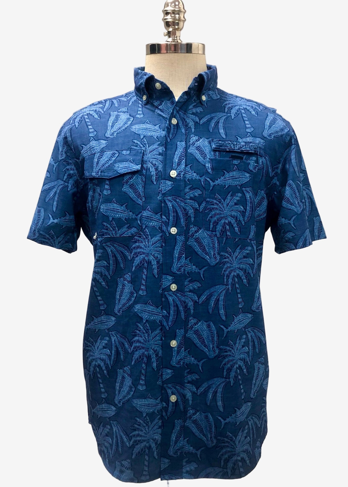 Camisa de botones Vineyard Vines 🐳 Modelo Harbor Color azul con diseño tropical Talla M Entalle regular