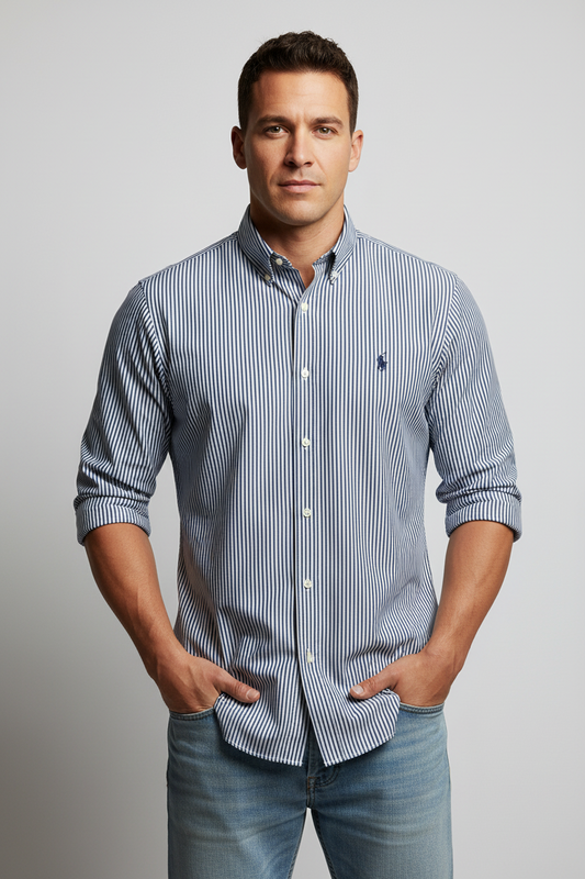 Camisa de botones Polo Ralph Lauren 🏇🏼 de rayas en color azul, celeste y blanco Talla L Entalle Clásico