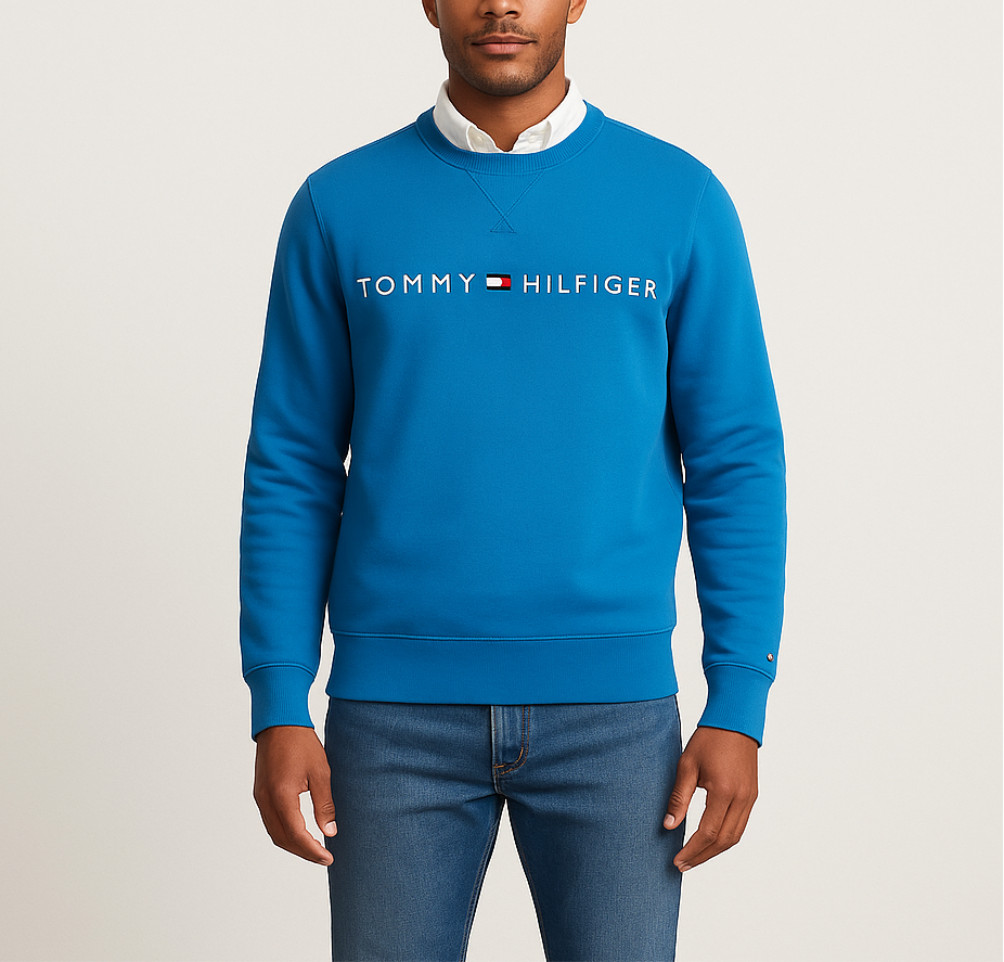 Sueter Jersey con cuello Redondo Tommy Hilfiger 🇺🇸 color turquesa oscuro Talla L