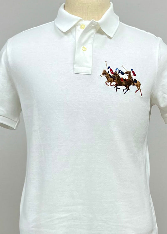 Camiseta Polo Ralph Lauren 🏇🏼color blanco con diseño de 3 caballos Talla M Entalle Custom Slim Fit