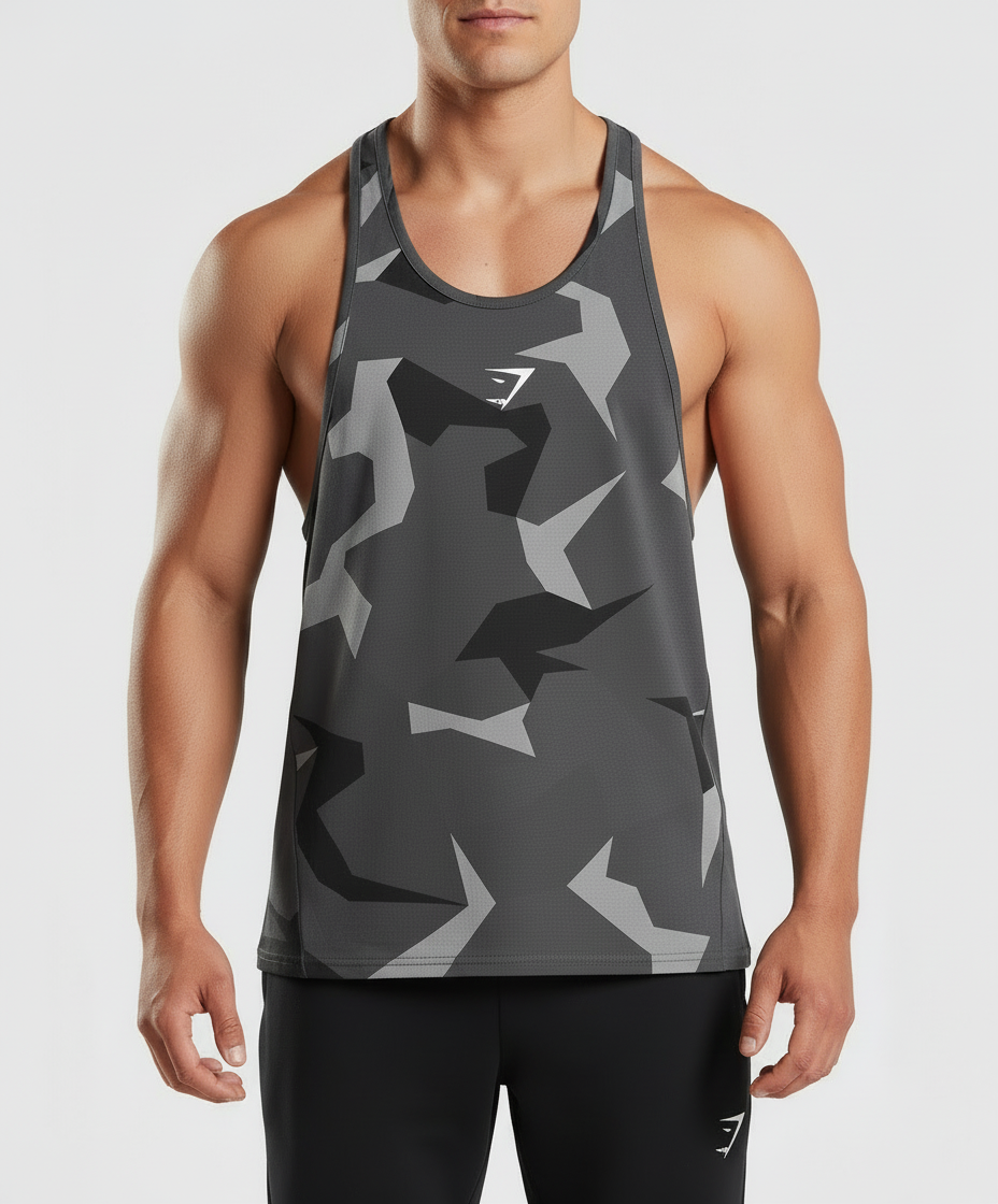 Camiseta de entrenamiento sin mangas Gymshark 🏋🏽 Diseño en color gris y negro Talla M Entalle Slim Fit