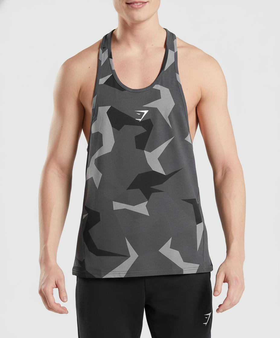 Camiseta de entrenamiento sin mangas Gymshark 🏋🏽 Diseño en color gris y negro Talla M Entalle Slim Fit