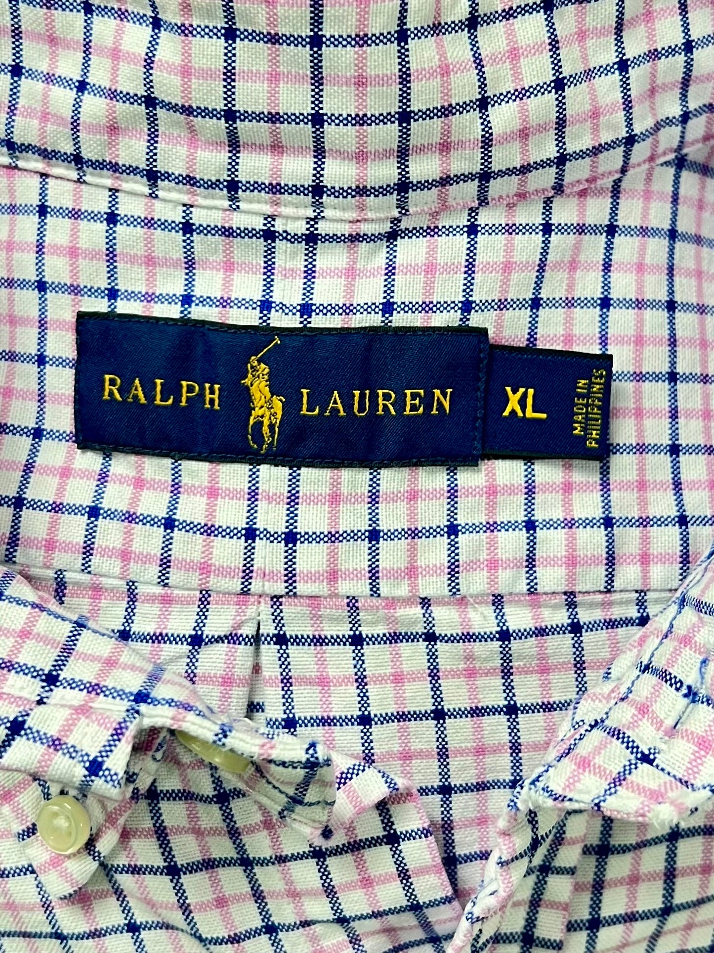 Camisa de botones Polo Ralph Lauren 🏇🏼 Oxford color blanco de cuadros rosado y azul Talla XL Entalle Regular
