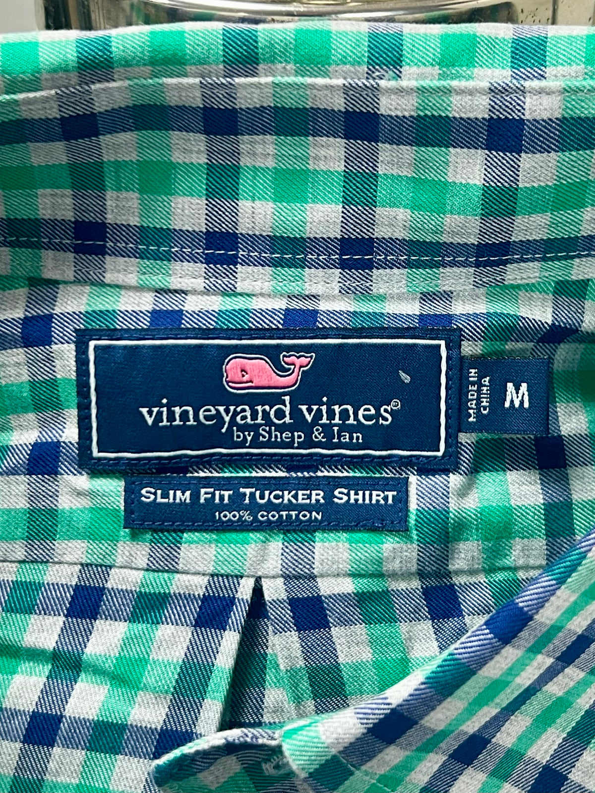Camisa Vineyard Vines 🐳 de cuadros en color verde, azul y gris Talla M Entalle Slim Fit