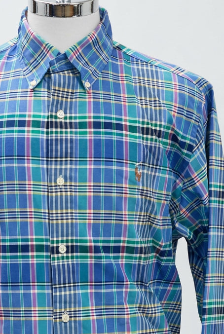 Camisa de botones Polo Ralph Lauren 🏇🏼 Oxford color blanco de cuadros azul, verde y amarillo Talla XL Entalle Regular
