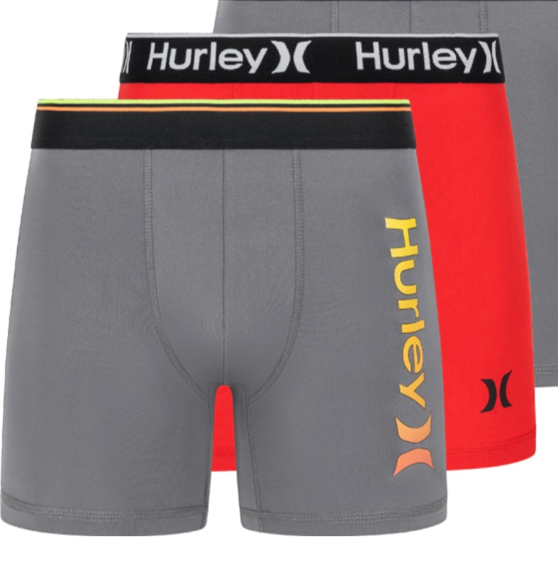 Boxers Briefs Hurley 🏄🏽‍♂️ Tela Performance color gris y naranja intenso Talla XL