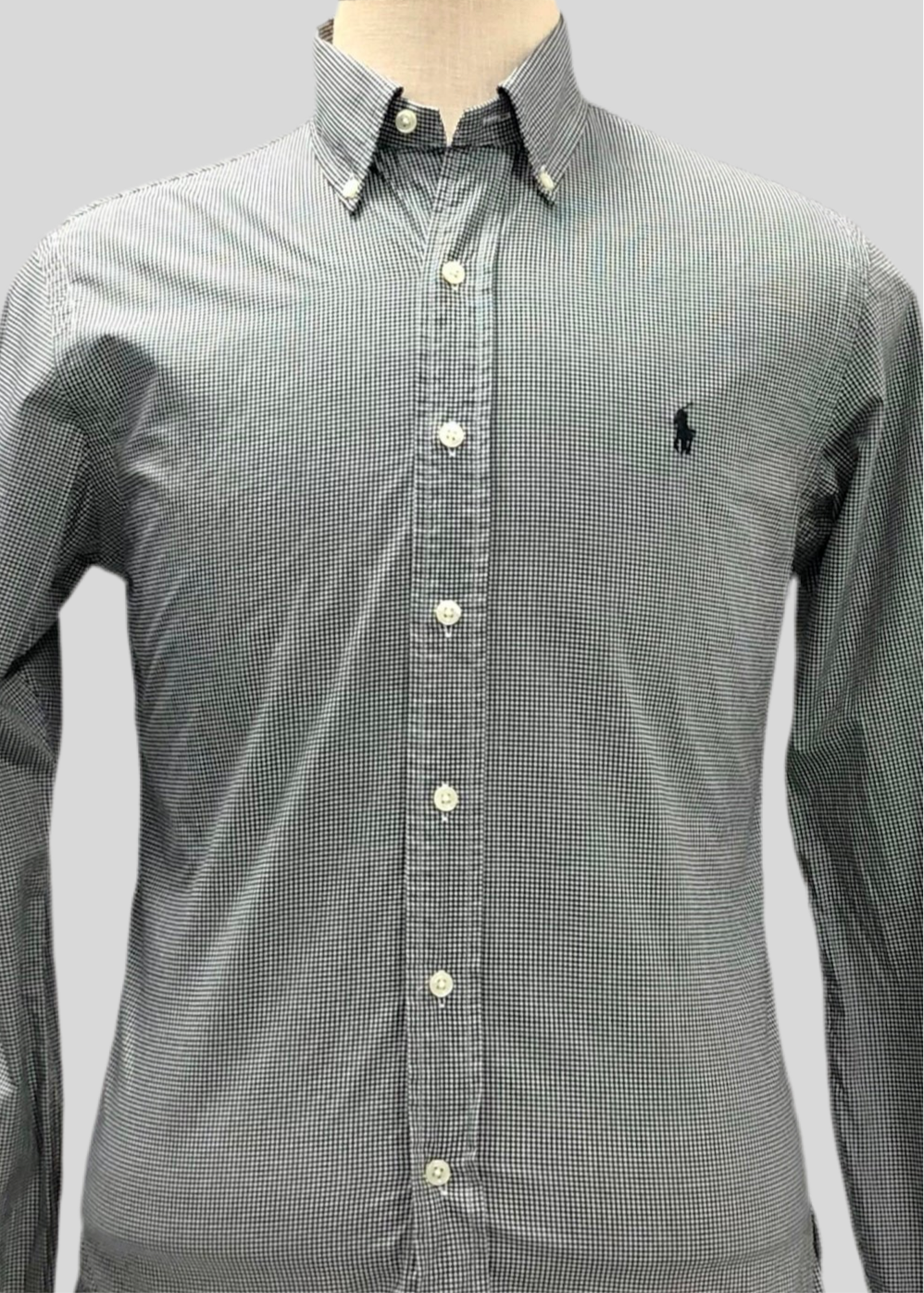 Camisa Polo Ralph Lauren 🏇🏼 con patron de cuadros finos negro y blanco Talla S Entalle Slim Fit