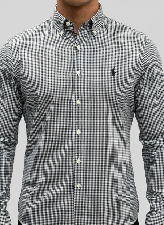 Camisa Polo Ralph Lauren 🏇🏼 con patron de cuadros finos negro y blanco Talla S Entalle Slim Fit