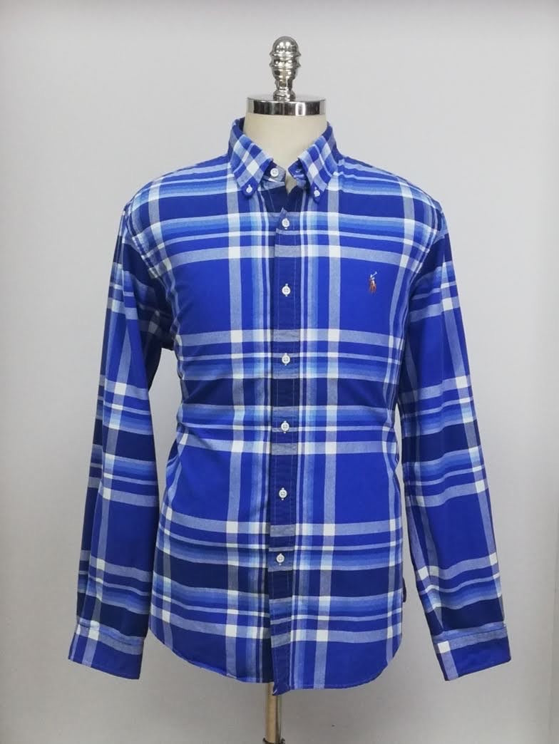 Camisa Polo Ralph Lauren 🏇🏼 Oxford con patron de cuadros tartán azul, celeste y blanco Talla XL Entalle Regular