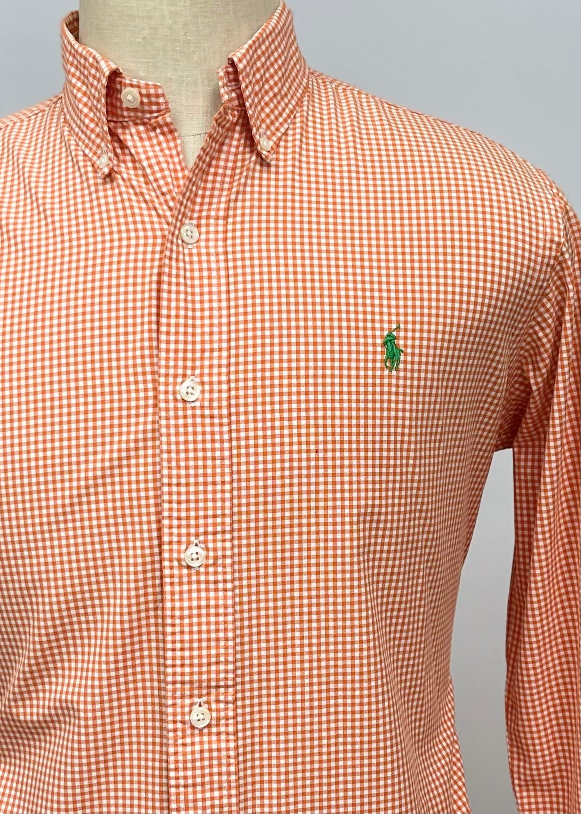 Camisa Polo Ralph Lauren 🏇🏼 con patron de cuadros gingham naranja y blanco Talla L Entalle Slim Fit