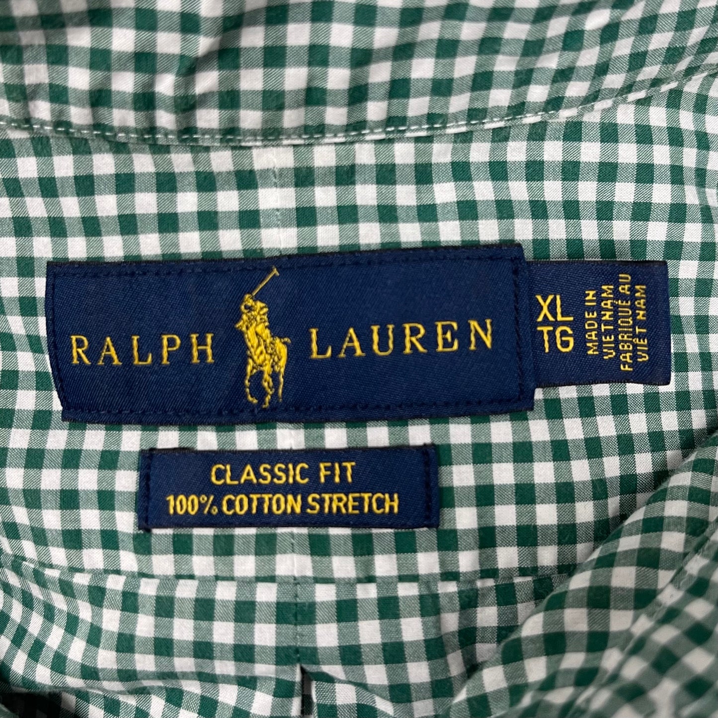 Camisa Polo Ralph Lauren 🏇🏼 con patrón de cuadros gingham verde oscuro y blanco Talla XL Entalle Clasico