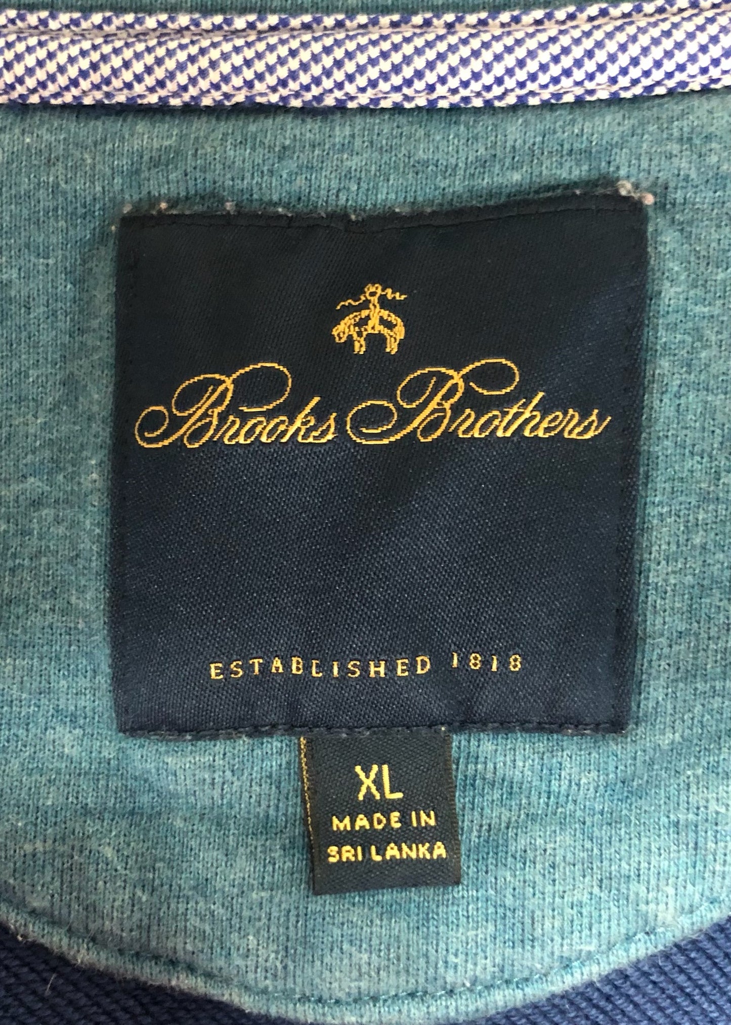 Sueter Jersey Brooks Brothers 🐑 color azul oscuro con logo celeste Talla XL
