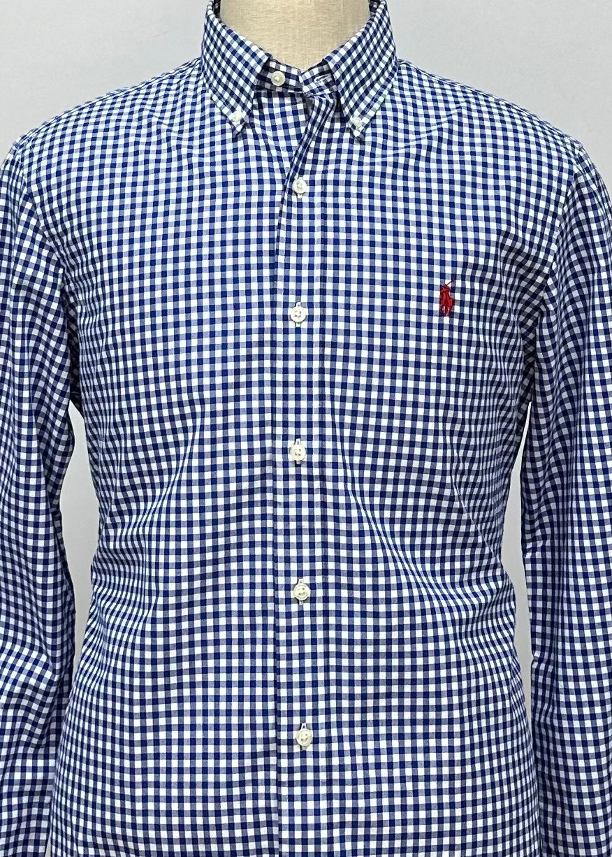 Camisa Polo Ralph Lauren 🏇🏼 con patrón de cuadros gingham azul y blanco Talla M Entalle Clásico