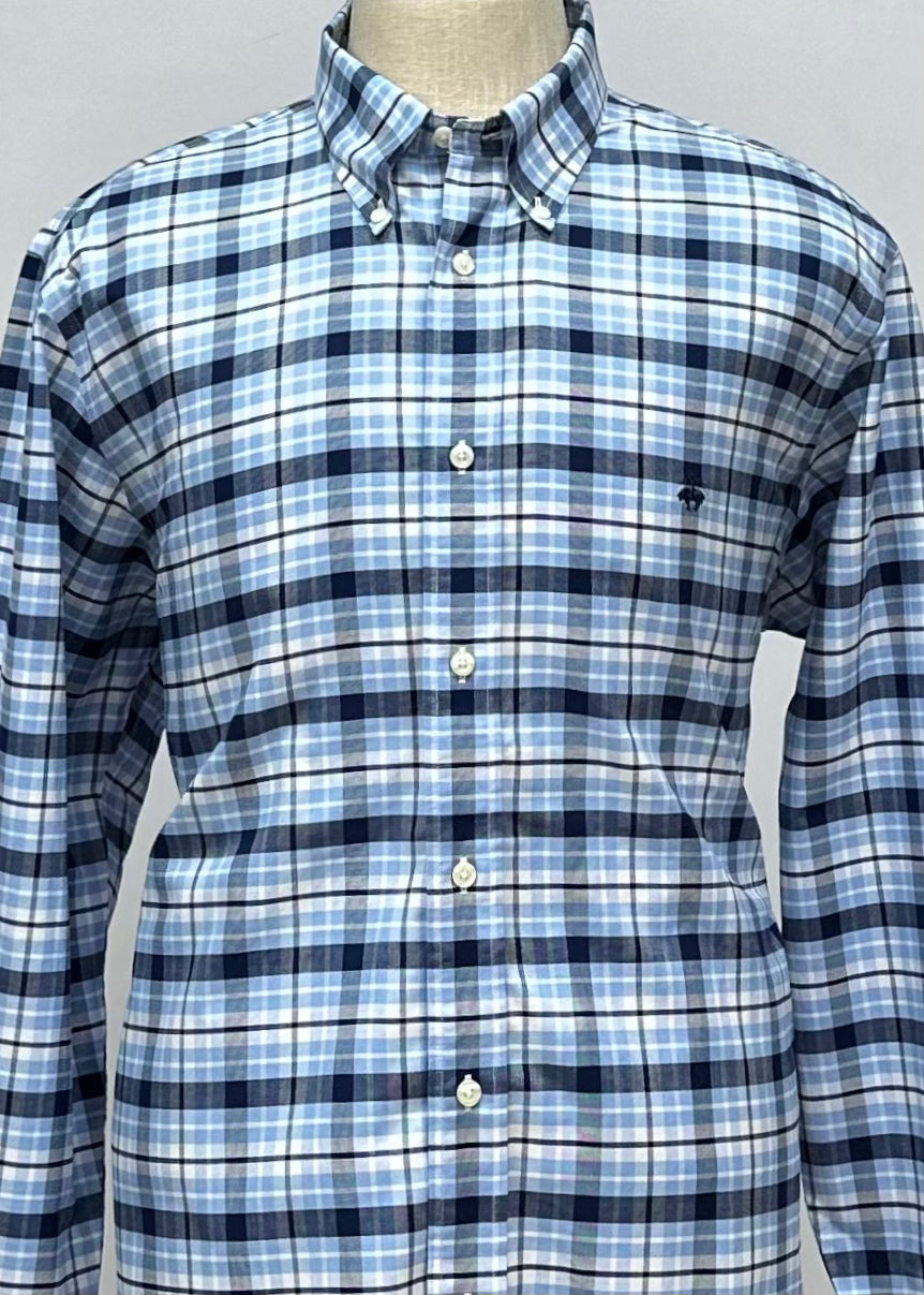 Camisa Brooks Brothers 🐑 con patrón de cuadros azul navy, celeste y blanco Talla XL Entalle Regular