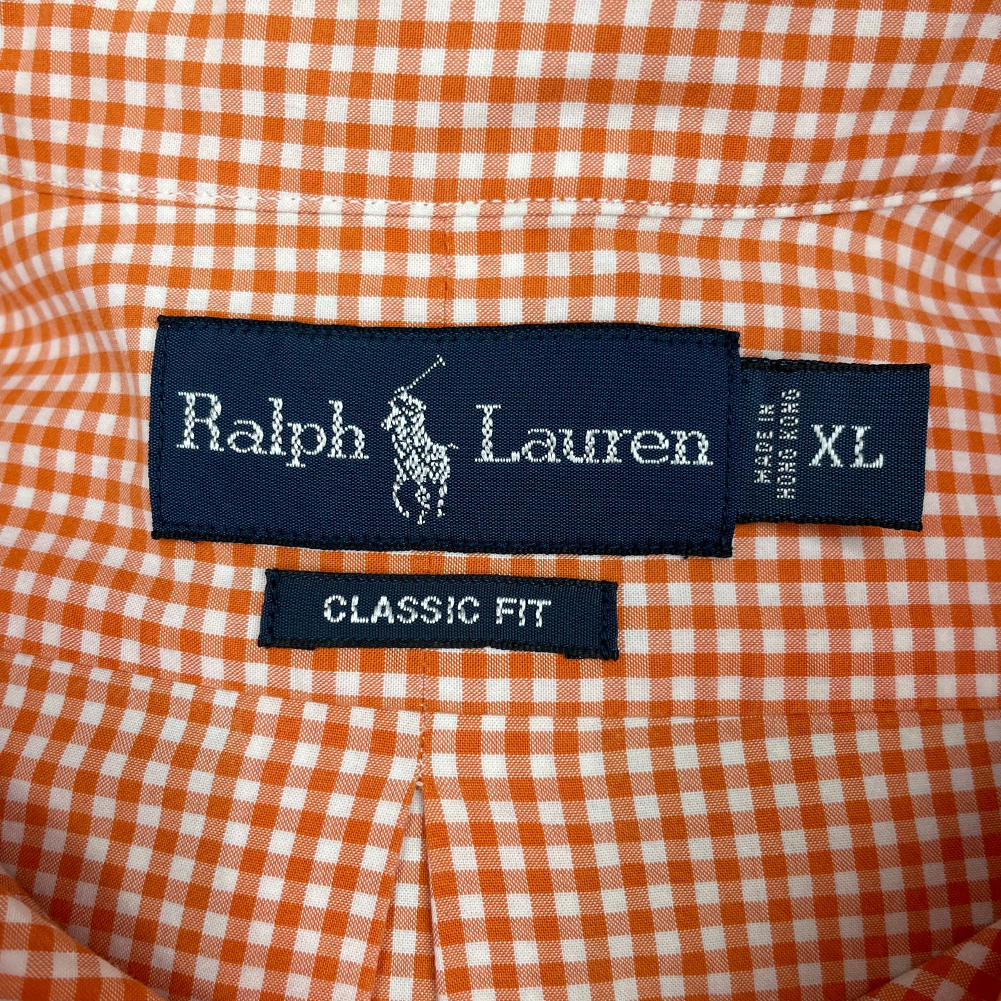 Camisa Polo Ralph Lauren 🏇🏼 con patron de cuadros gingham naranja y blanco Talla XL Entalle Clásico