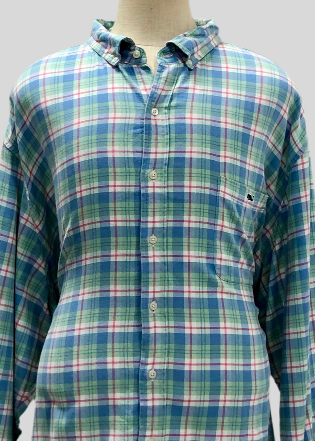 Camisa de botones Vineyard Vines 🐳 con patrón de cuadros en color verde, azul y blanco Talla 4XL Entalle Clásico