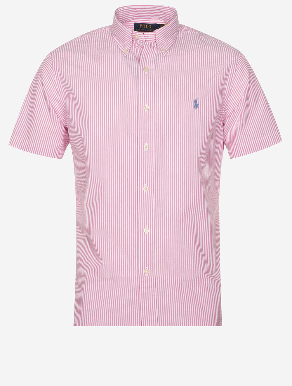 Camisa Polo Ralph Lauren 🏇🏼  Color blanco con patrón de rayas en rosado Seersucker Talla XXL Entalle Clásico